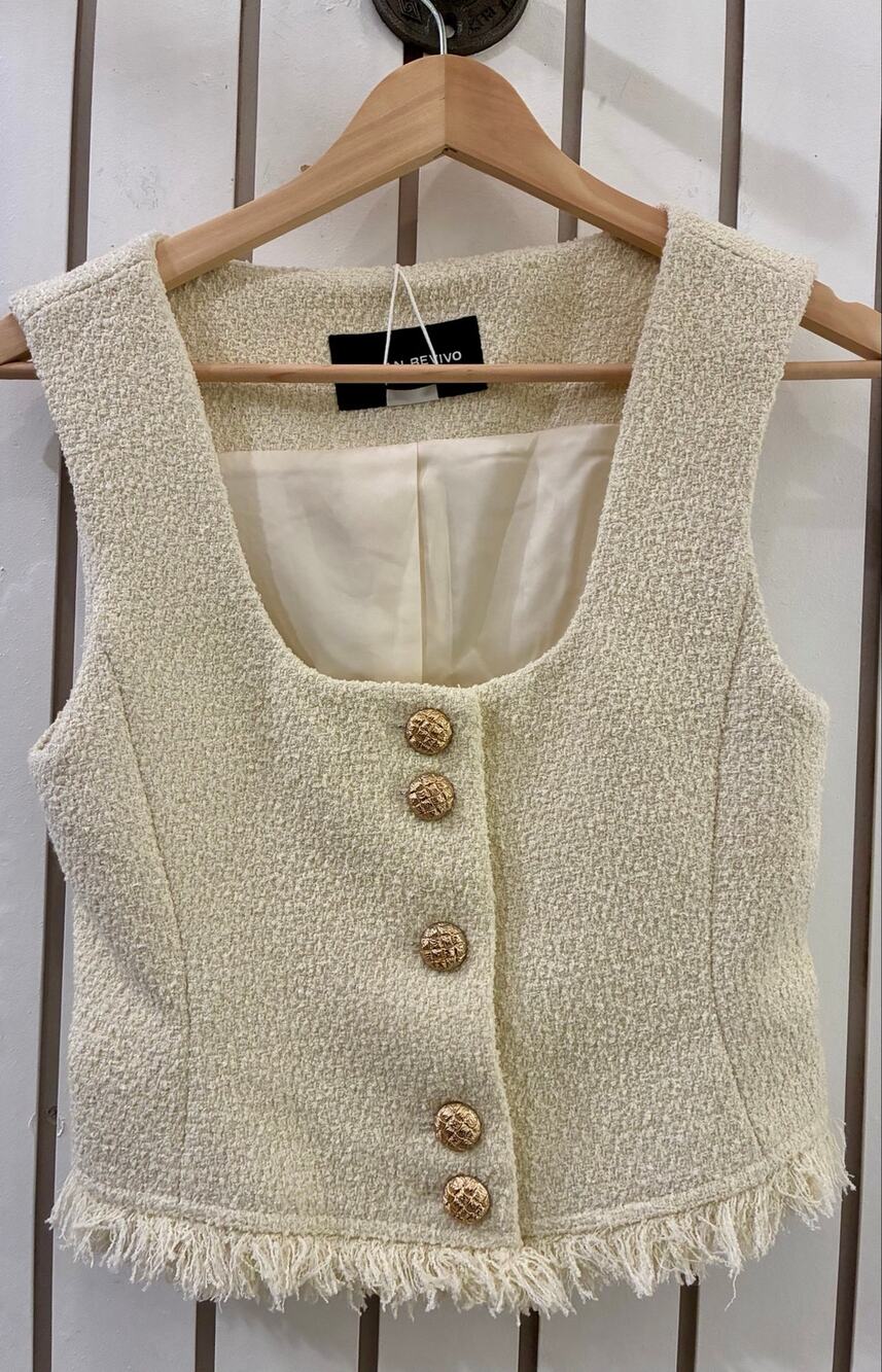 Cream Urban Revivo Tweed Fringe Crop Top Size 2